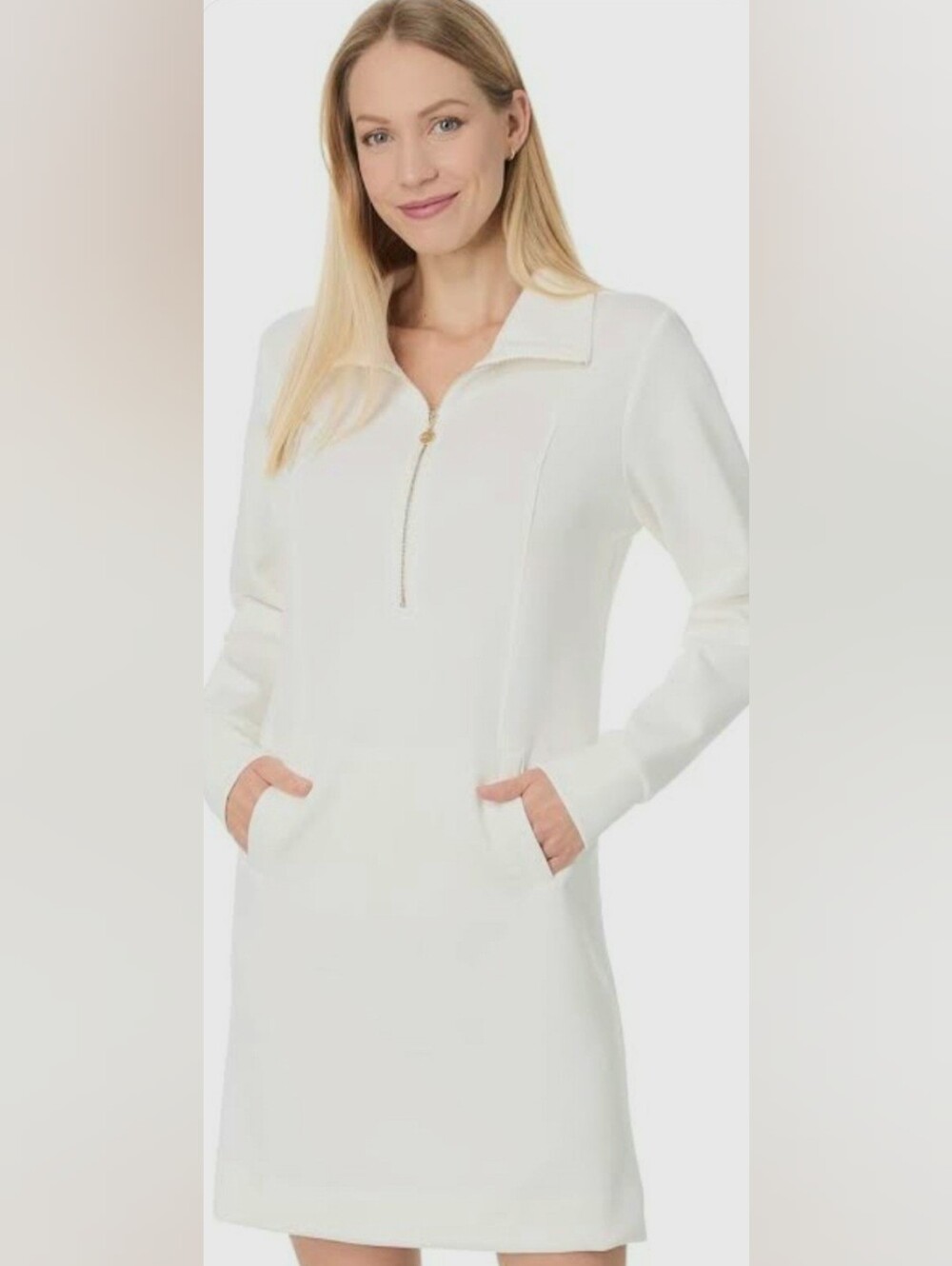 Lilly Pilitzer UPF 50+ Eleni Dress White Coconut 1/4 Zip Pull-on Preppy Nautical